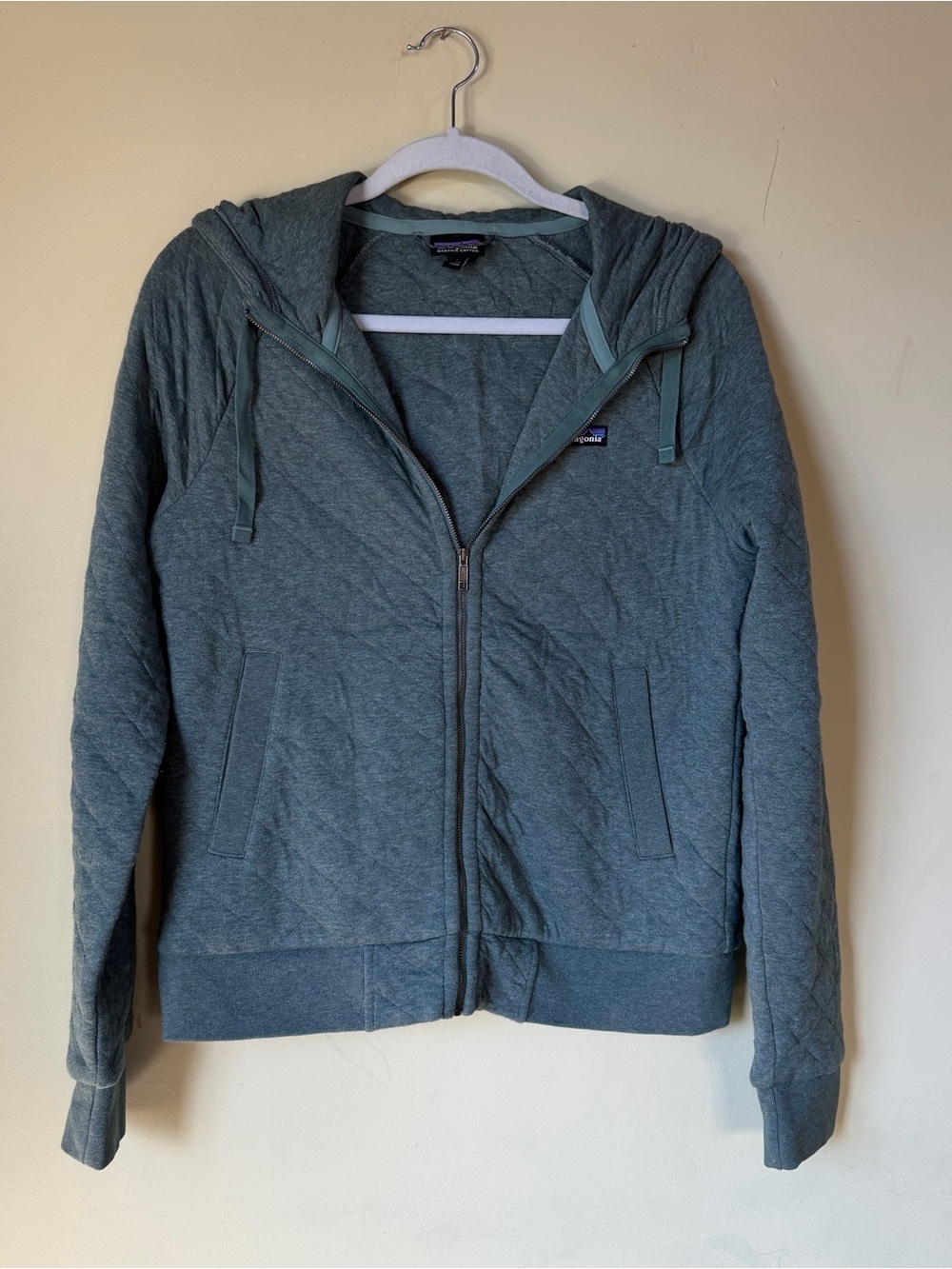 Patagonia Quilted Zip-Up Hoodie Jacket in Dusty Teal